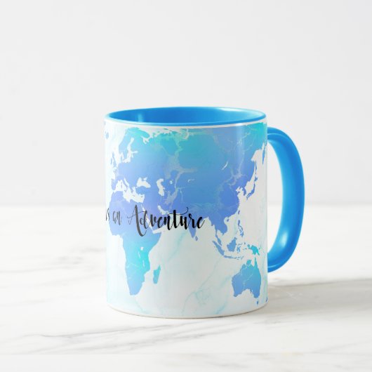 Paarse en blauwe Wereldkaart Leven is een avontuur Mok (Voorkant rechts)