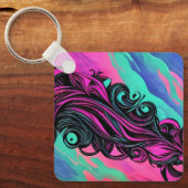 Paarse en blauwe wervelende kunst Bord Sleutelhanger (Voorkant)