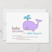 Paarse en Blauwe Whale Baby Shower Invitaties Kaart (Voorkant)