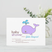 Paarse en Blauwe Whale Baby Shower Invitaties Kaart (Staand voorkant)