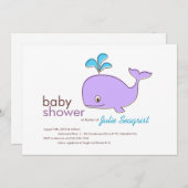 Paarse en Blauwe Whale Baby Shower Invitaties Kaart (Voorkant / Achterkant)