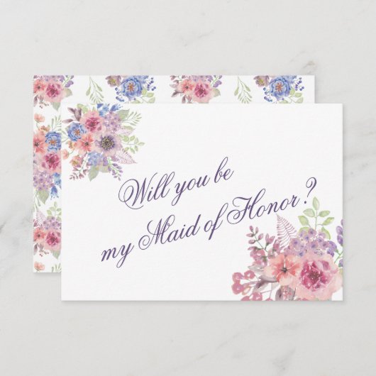 Paarse en blauwe Wildbloem "Maid of Honor"-kaart Kaart (Voorkant / Achterkant)