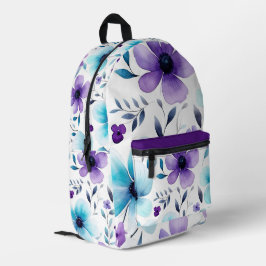 Paarse en blauwe wilde bloemen bedrukte rugzak