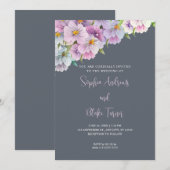 Paarse en blauwe wilde bloemen Grijze tuinbruiloft Kaart (Voorkant / Achterkant)