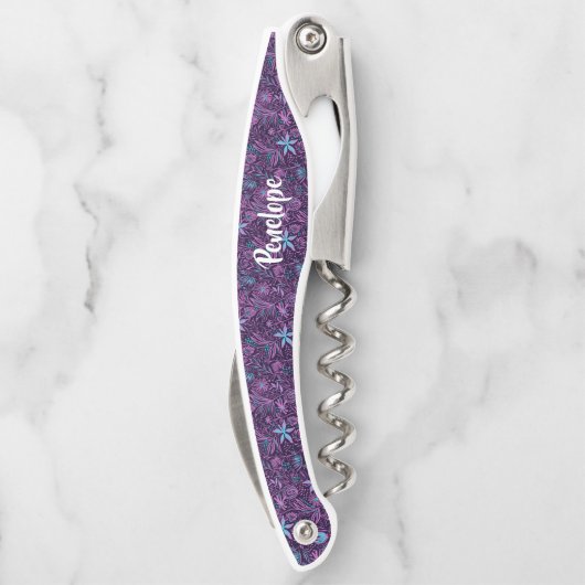 Paarse en blauwe wilde bloemen | Monogram Kurkentrekker (Achterkant)