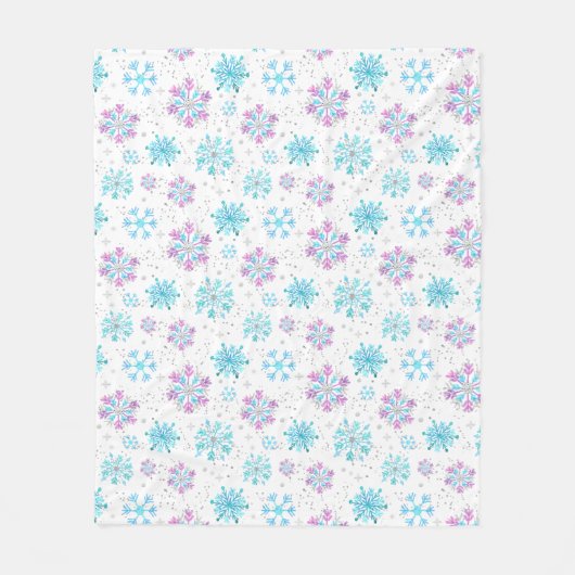 Paarse en blauwe wintersneeuwvlokken fleece deken (Voorkant)