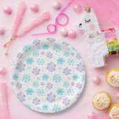 Paarse en blauwe wintersneeuwvlokken papieren bordje (Feest)