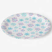 Paarse en blauwe wintersneeuwvlokken papieren bordje (Gekanteld)