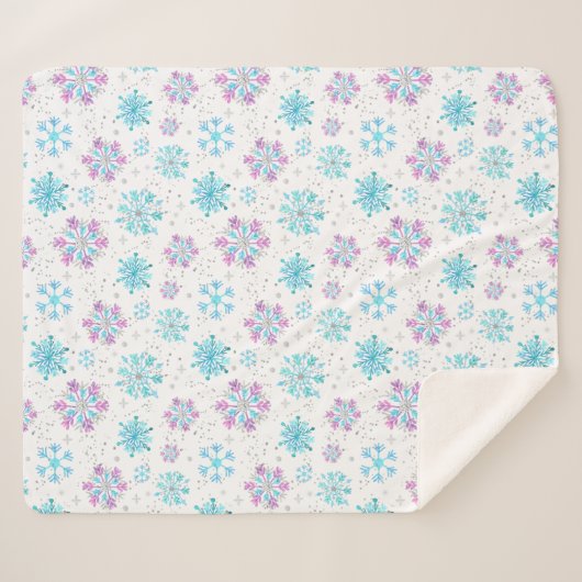 Paarse en blauwe wintersneeuwvlokken sherpa deken (Voorkant (horizontaal))