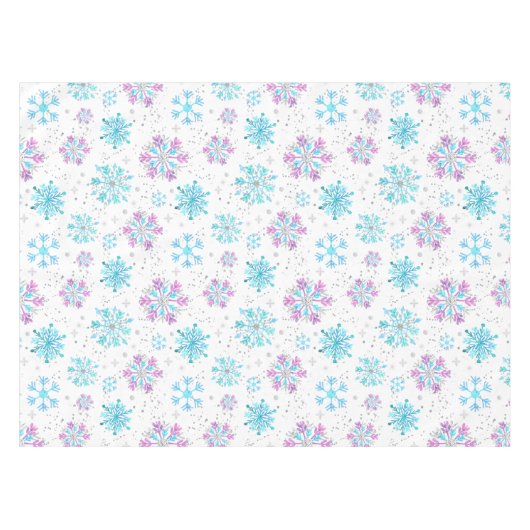 Paarse en blauwe wintersneeuwvlokken tafelkleed (Voorkant (Horizontaal))