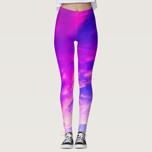 Paarse en blauwe wolken leggings (Voorkant)
