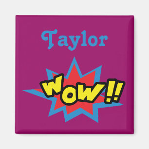 Paarse en Blauwe Wow Comic Book Design Magneet