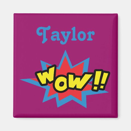 Paarse en Blauwe Wow Comic Book Design Magneet (Voorkant)