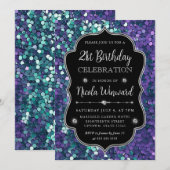 Paarse en Blauwe Zeemeermin Sequins Lijst Verjaard Kaart (Voorkant / Achterkant)