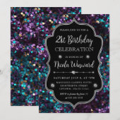 Paarse en Blauwe Zeemeermin Sequins Lijst Verjaard Kaart (Voorkant / Achterkant)