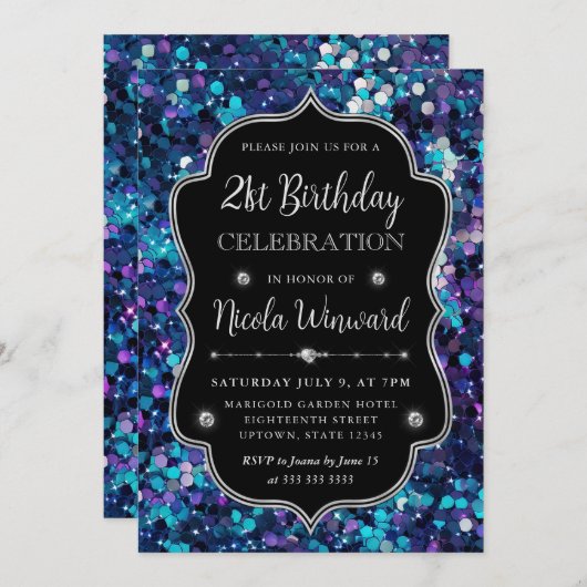 Paarse en Blauwe Zeemeermin Sequins Lijst Verjaard Kaart (Voorkant / Achterkant)