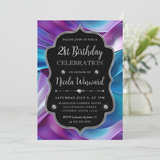 Paarse en Blauwe Zeemeermin Silk Lijst Verjaardag Kaart (Staand voorkant)