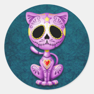 Paarse en blauwe Zombie Sugar Kitten Ronde Sticker
