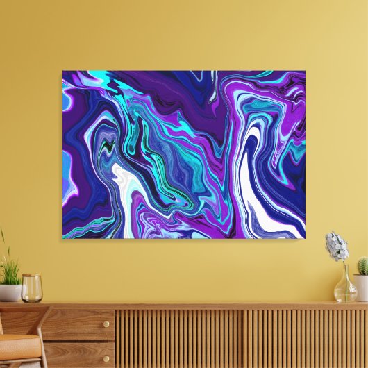 Paarse en Blauwgroen Abstracte digitale rondleidin Canvas Afdruk (Insitu (Woonkamer))