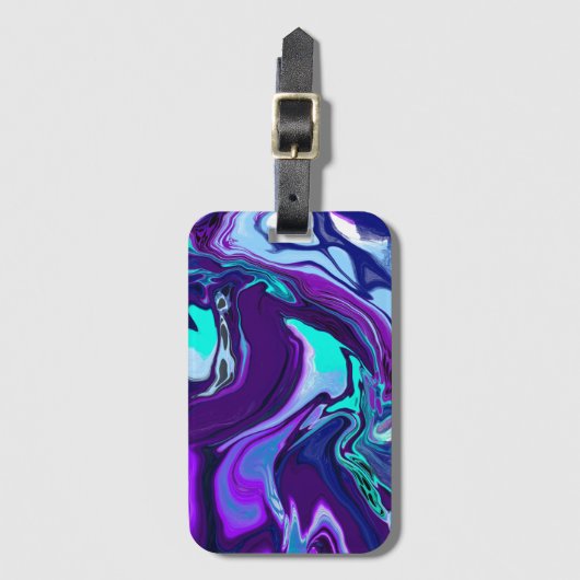 Paarse en Blauwgroen Abstracte Fluid Art Bagagelabel (Voorkant (verticaal))