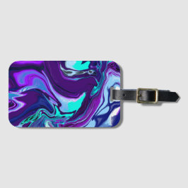 Paarse en Blauwgroen Abstracte Fluid Art Bagagelabel
