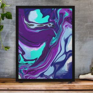 Paarse en Blauwgroen Abstracte Fluid Art Poster