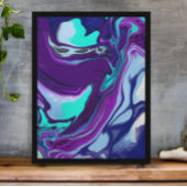 Paarse en Blauwgroen Abstracte Fluid Art Poster