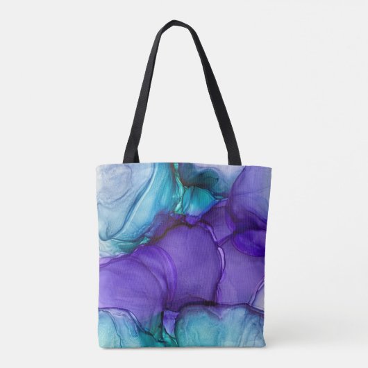 Paarse en Blauwgroen alcoholinkt Vloeibare Abstrac Tote Bag (Achterkant)