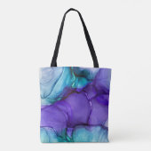 Paarse en Blauwgroen alcoholinkt Vloeibare Abstrac Tote Bag (Achterkant)