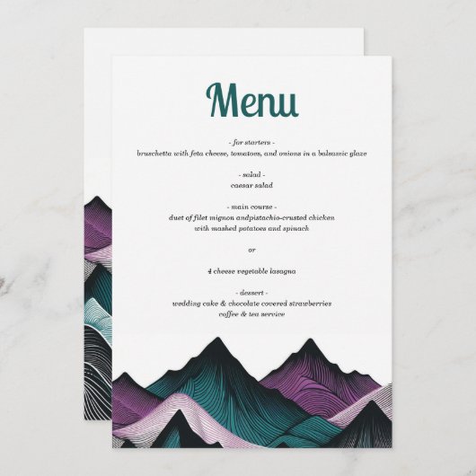 Paarse en Blauwgroen berg Menu (Voorkant / Achterkant)
