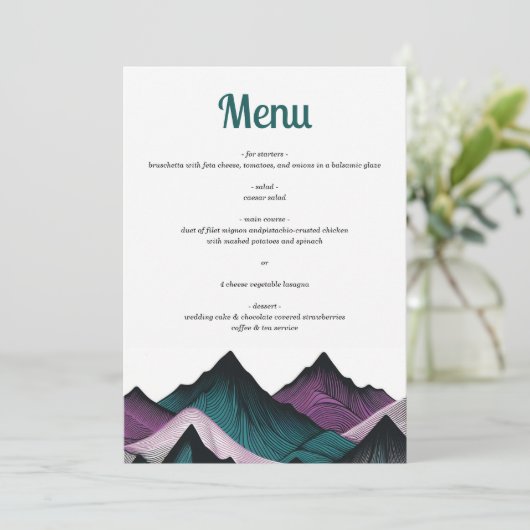 Paarse en Blauwgroen berg Menu (Staand voorkant)