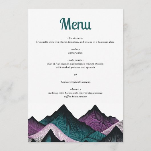 Paarse en Blauwgroen berg Menu (Voorkant)