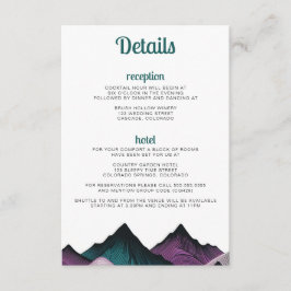 Paarse en Blauwgroen bergen bruiloft Informatiekaartje