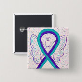 Paarse en Blauwgroen bewustwording Ribbon Angel Bu Vierkante Button 5,1 Cm (Voorkant /achterkant)