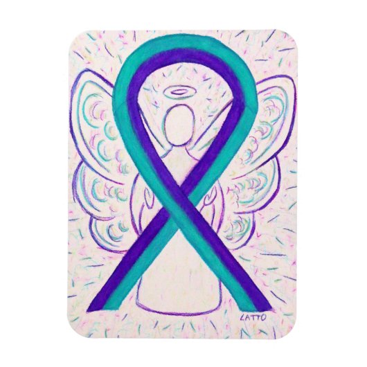 Paarse en Blauwgroen bewustwording Ribbon Angel Ma Magneet (Verticaal)