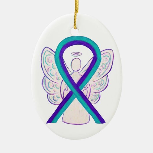 Paarse en Blauwgroen bewustwording Ribbon Angel Or Keramisch Ornament (Voorkant)