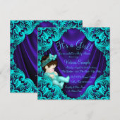 Paarse en Blauwgroen blauwe Baby shower Kaart (Voorkant / Achterkant)