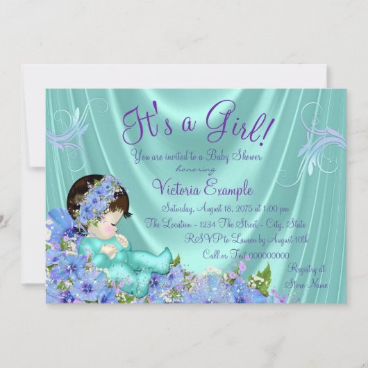 Paarse en Blauwgroen blauwe Baby shower Kaart (Voorkant)