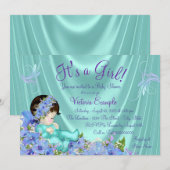 Paarse en Blauwgroen blauwe Baby shower Kaart (Voorkant / Achterkant)