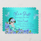 Paarse en Blauwgroen Blauwe Bloemen Baby shower Kaart (Voorkant / Achterkant)