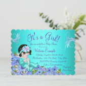 Paarse en Blauwgroen Blauwe Bloemen Baby shower Kaart (Staand voorkant)