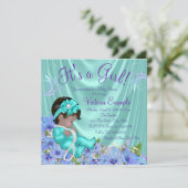 Paarse en Blauwgroen Blauwe Bloemen Etnisch Baby s Kaart (Staand voorkant)