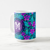  Paarse en Blauwgroen Blauwe Bloemen Gepersonalise Koffiemok (Voorkant links)