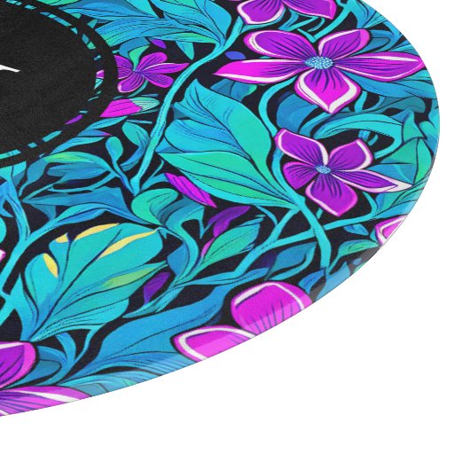  Paarse en Blauwgroen Blauwe Bloemen Gepersonalise Snijplank (Hoek)