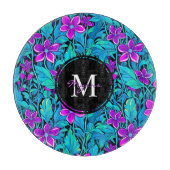 Paarse en Blauwgroen Blauwe Bloemen Gepersonalise Snijplank (Voorkant)