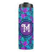 Paarse en Blauwgroen Blauwe Bloemen Gepersonalise Thermosbeker (Voorkant)