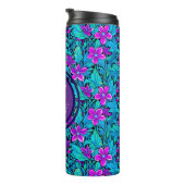 Paarse en Blauwgroen Blauwe Bloemen Gepersonalise Thermosbeker (Geroteerd rechts)