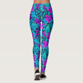  Paarse en Blauwgroen Blauwe Bloemen Leggings (Achterkant)