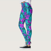  Paarse en Blauwgroen Blauwe Bloemen Leggings (Links)