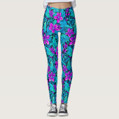  Paarse en Blauwgroen Blauwe Bloemen Leggings (Voorkant)